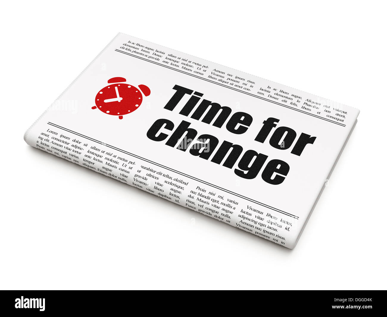 Timeline news concept newspaper with Time for Change and Alarm Stock