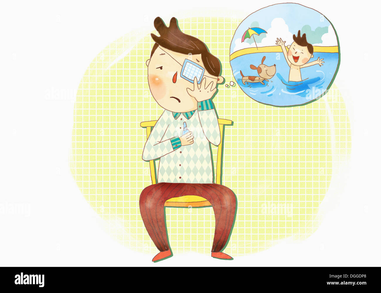 an illustration of a boy with a eye injury Stock Photo