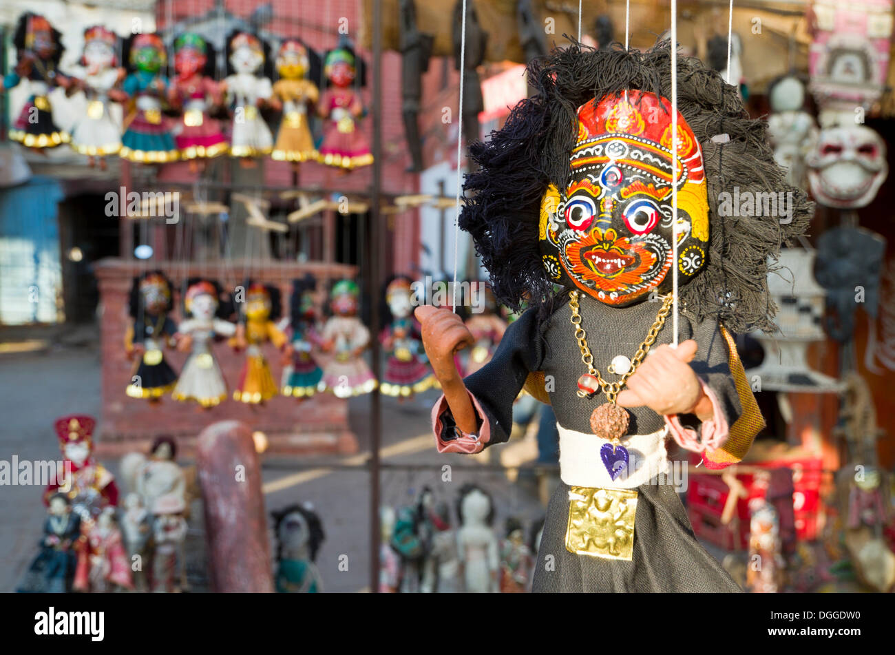 Souvenir puppets for sale, Kathmandu Valley, Kathmandu, Kathmandu District, Bagmati Zone, Nepal Stock Photo