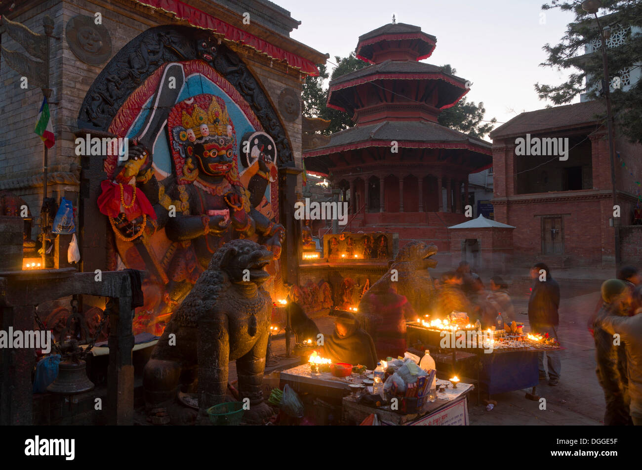 Kaal Bhairav, the deiti of the Newar Tribe, at Durbar Square at night, Kathmandu, Kathmandu District, Bagmati Zone, Nepal Stock Photo