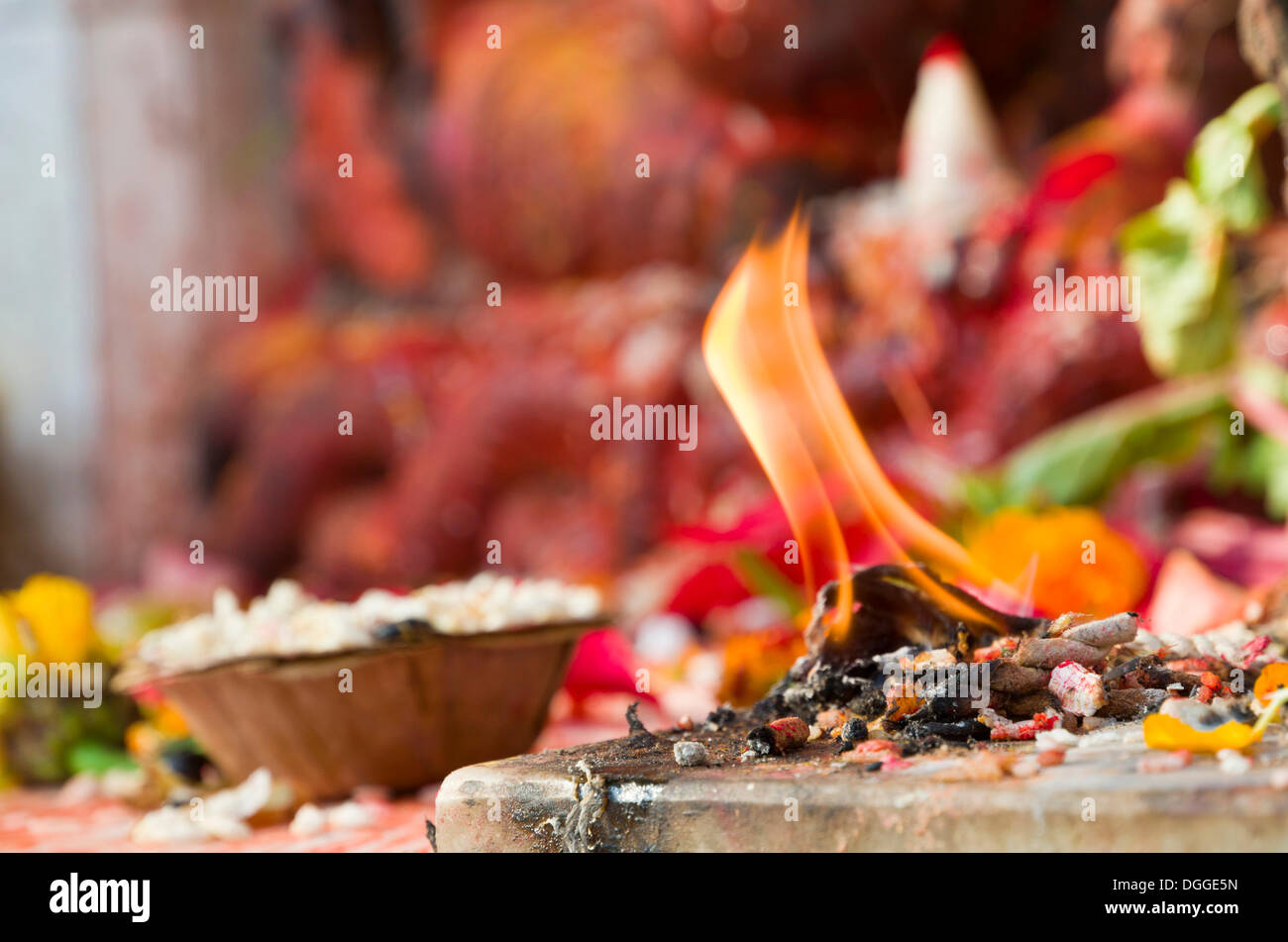 Flame burning in front of a Ganesha shrine, Kathmandu, Kathmandu District, Bagmati Zone, Nepal Stock Photo