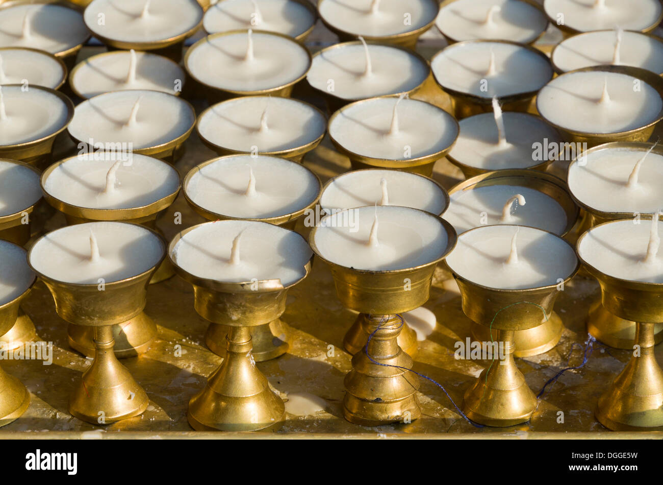 Small butterlamps for sale as offerings, Kathmandu, Kathmandu District, Bagmati Zone, Nepal Stock Photo