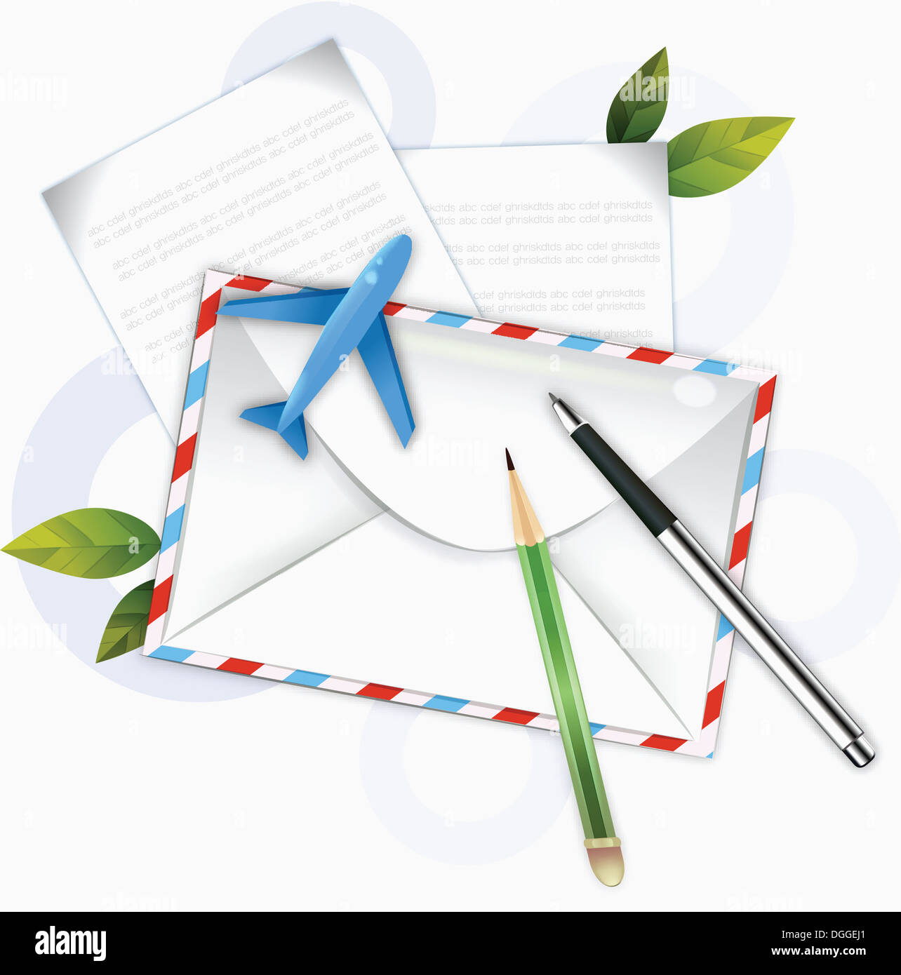 Plane Writing Message an illustration of letters and a plane Stock Photo - Alamy