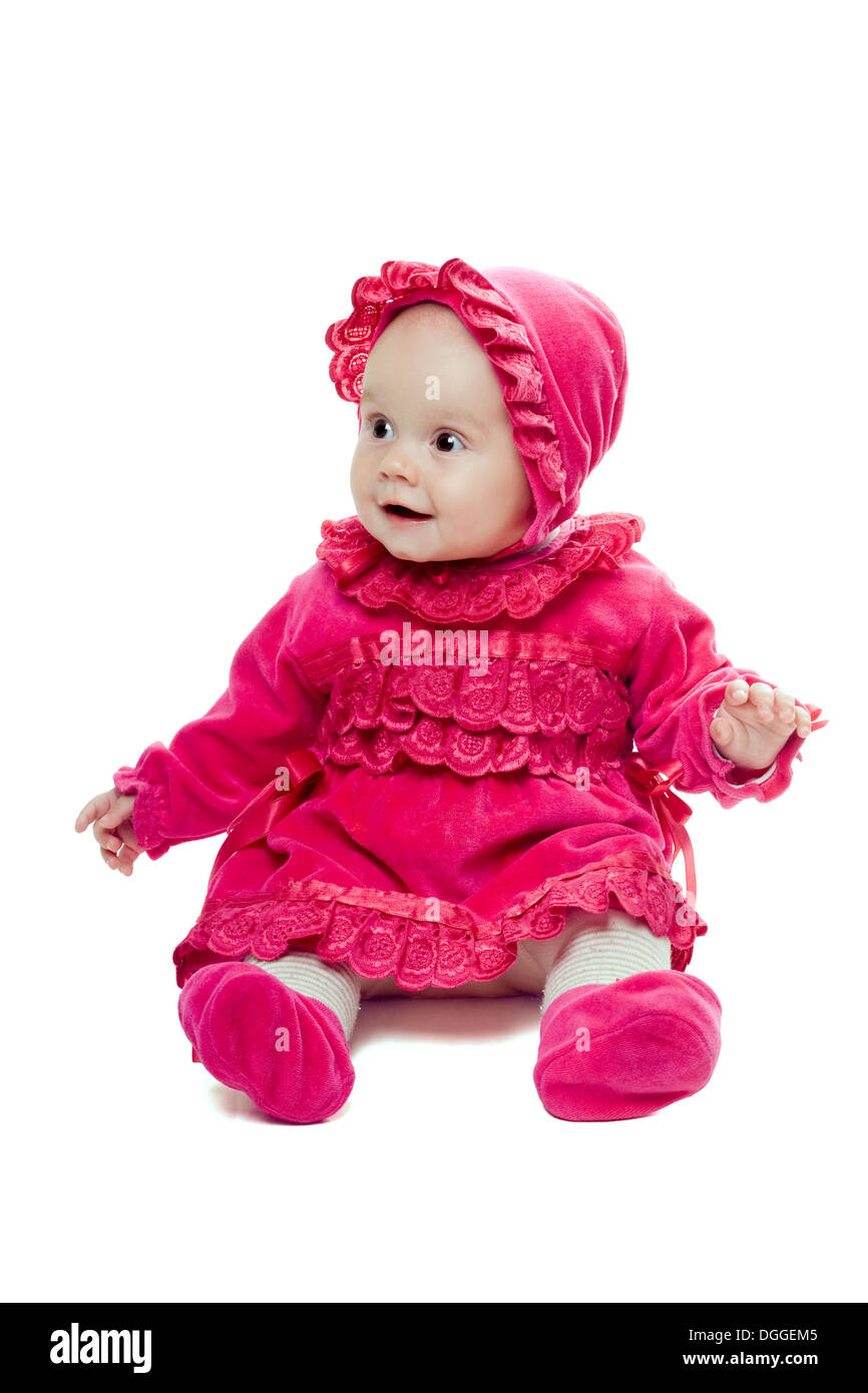 Nice baby girl in pink dress. Isolated Stock Photo - Alamy