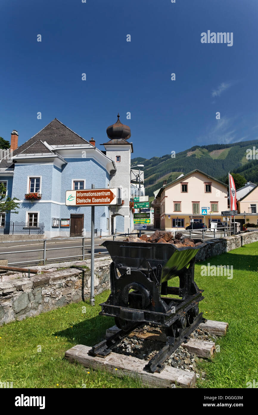 Mining car, Hunt on the Steirische Eisenstrasse road, Vordernberg, Leoben, Upper Styria, Styria, Austria, Europe Stock Photo