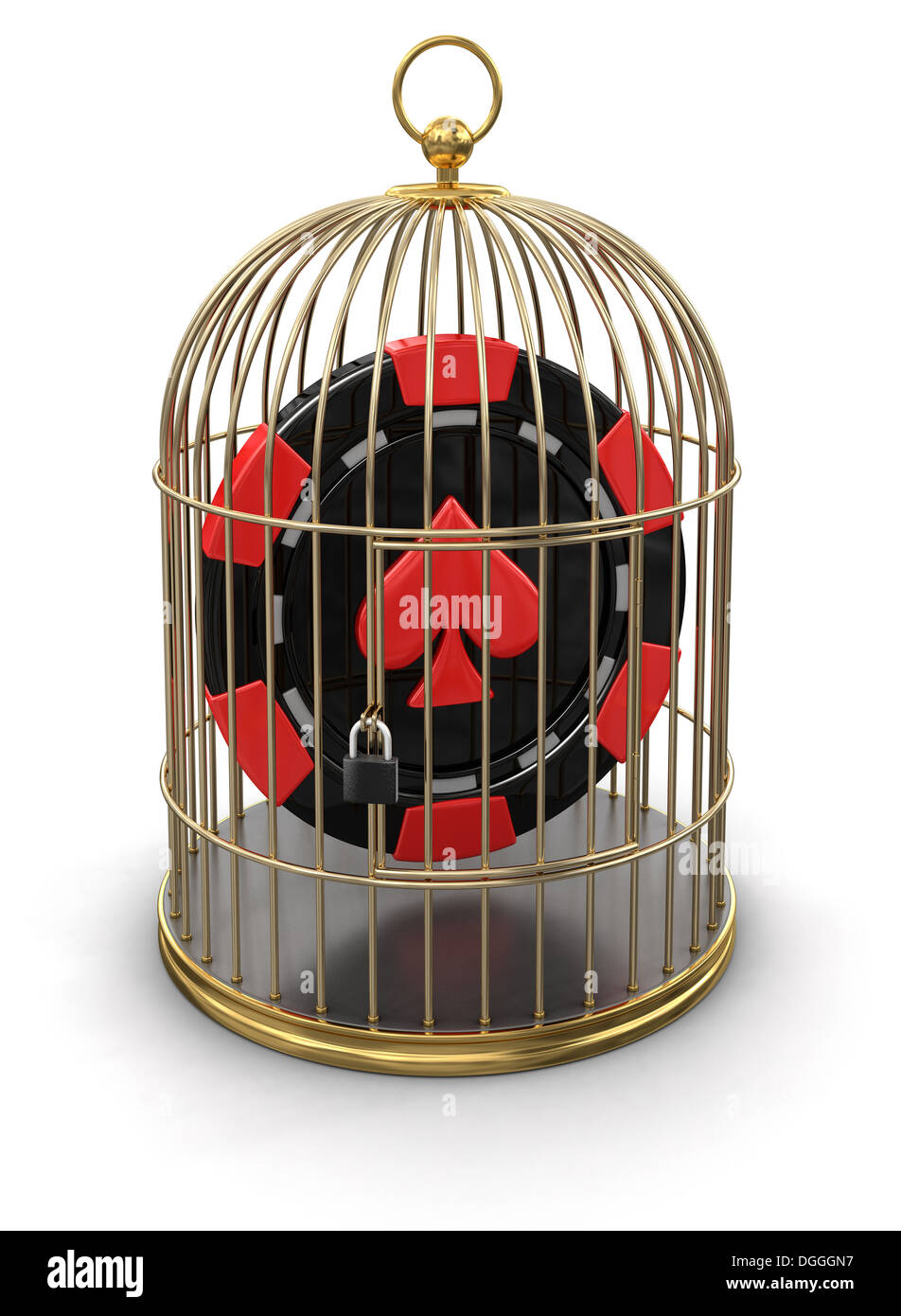 Gold Cage with Casino chip (clipping path included Stock Photo Alamy