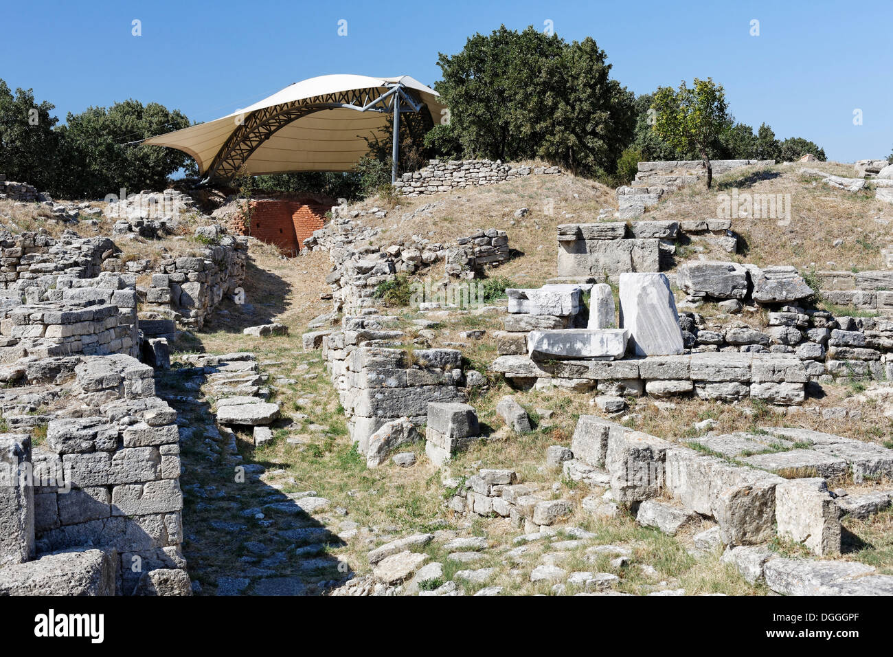 Remains of the castle walls, Troy, Truva, Canakkale, Marmara, western Turkey, Turkey, Asia Stock Photo
