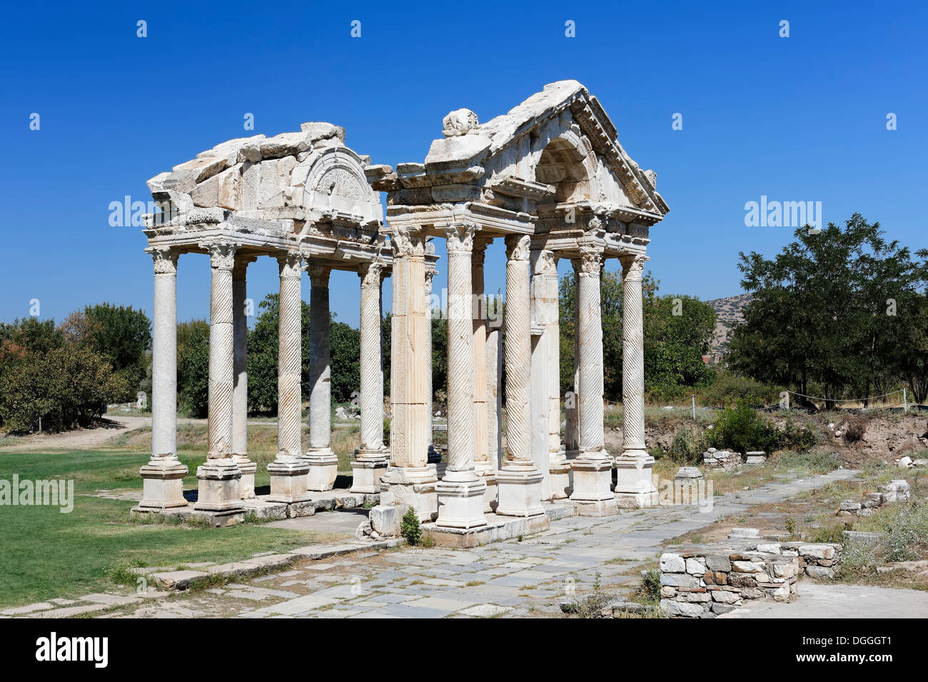 Tetrapylon or Propylon at the ancient archaeological site of Aphrodisias, Geyre, Karacasu, Aydin, Western Turkey, Turkey, Asia Stock Photo