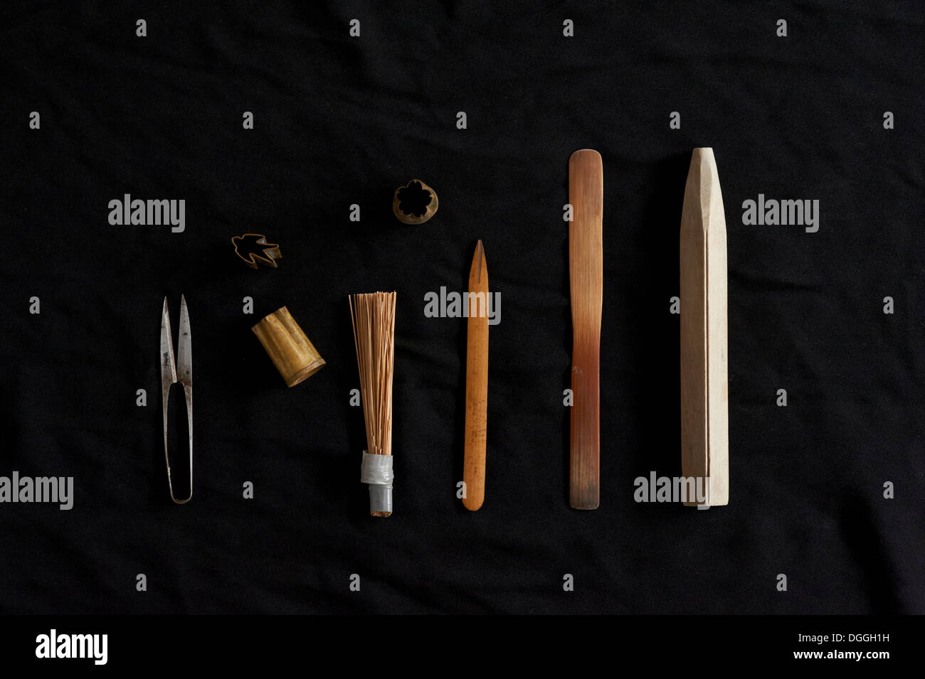 Traditional Japanese tools on black background Stock Photo Alamy