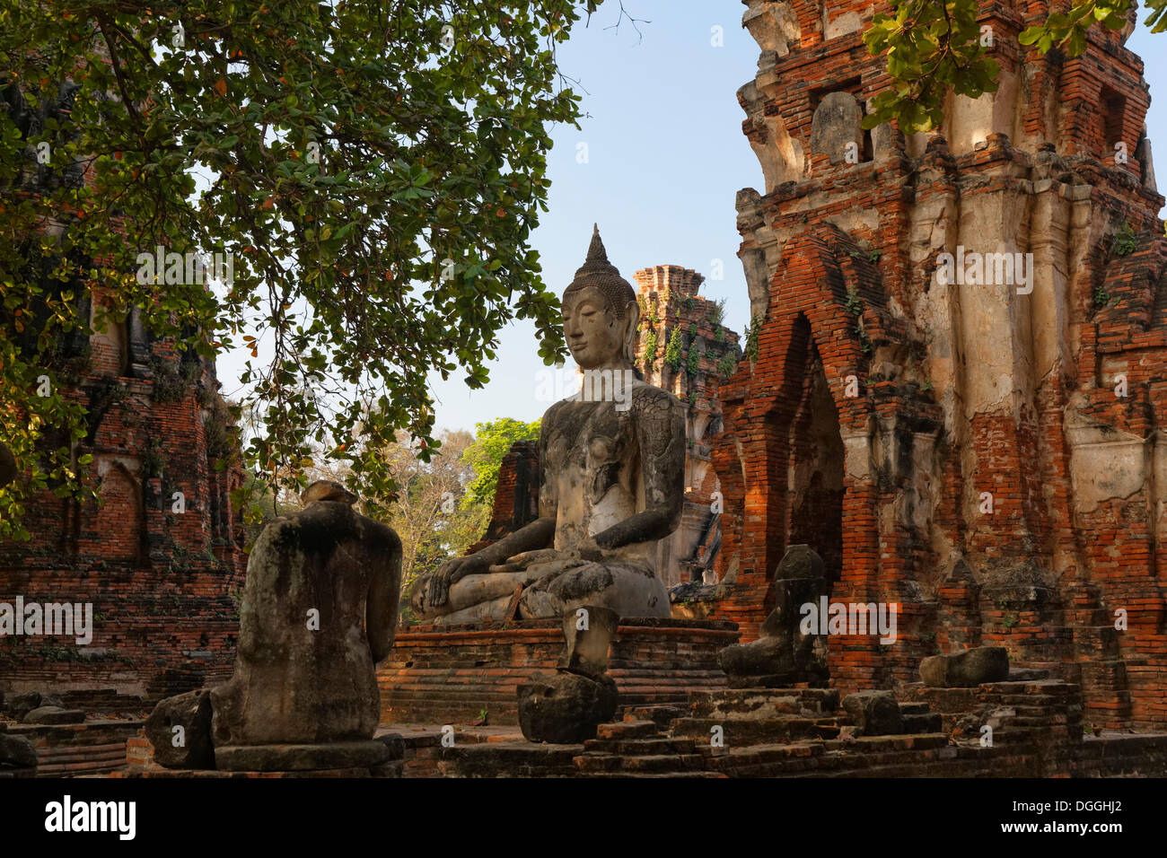 Buddha statue at Wat Mahathat in Ayutthaya, UNESCO World Heritage Site, Ayutthaya, Ayutthaya province, Central Thailand Stock Photo