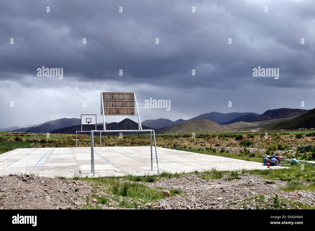 Sports ground, Bolivian Altiplano highlands, Departamento Oruro, Bolivia, South America Stock Photo