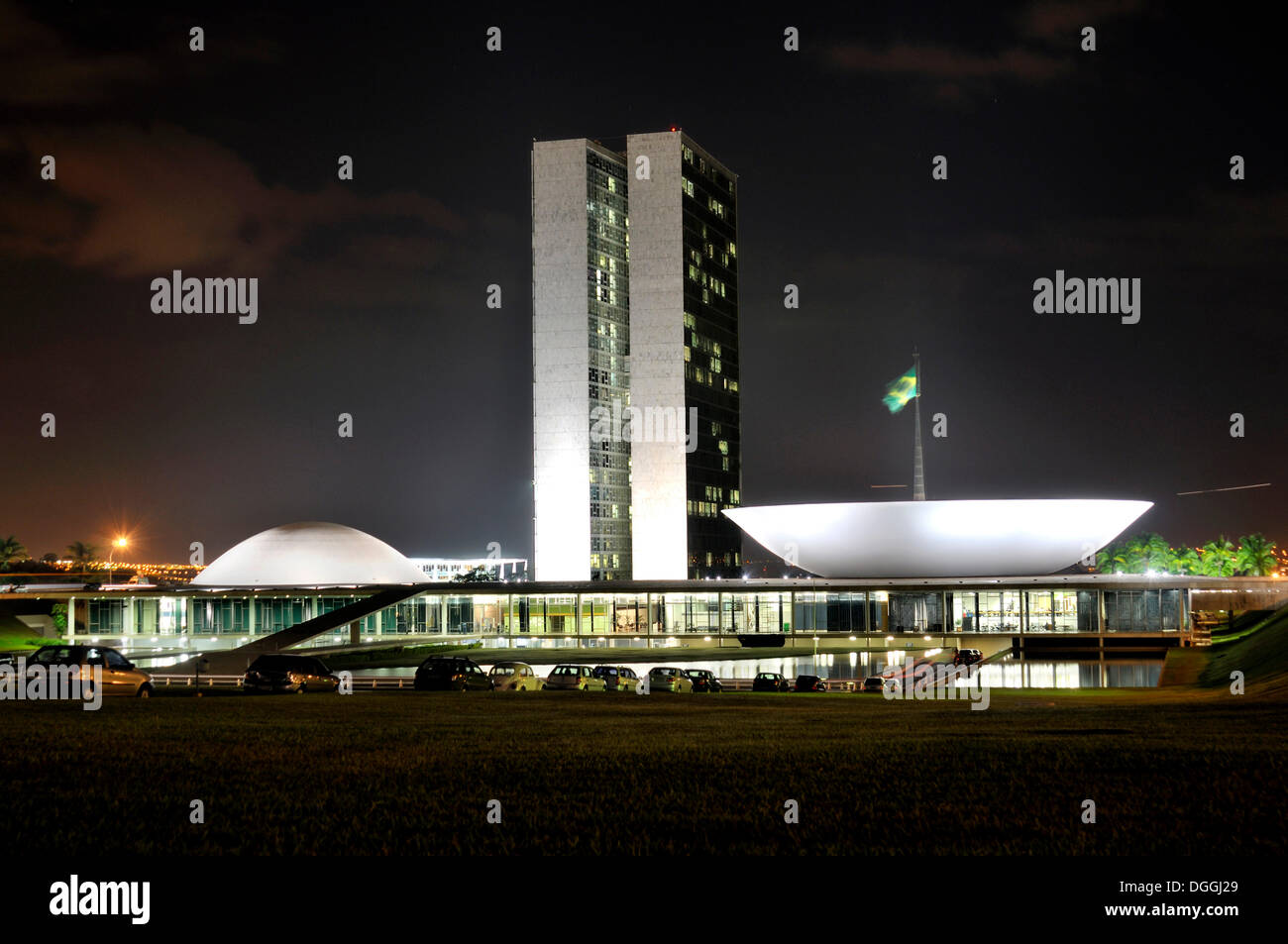 National Congress Building, Congresso Nacional, at night, architect Oscar Niemeyer, Brasilia, Distrito Federal Stock Photo