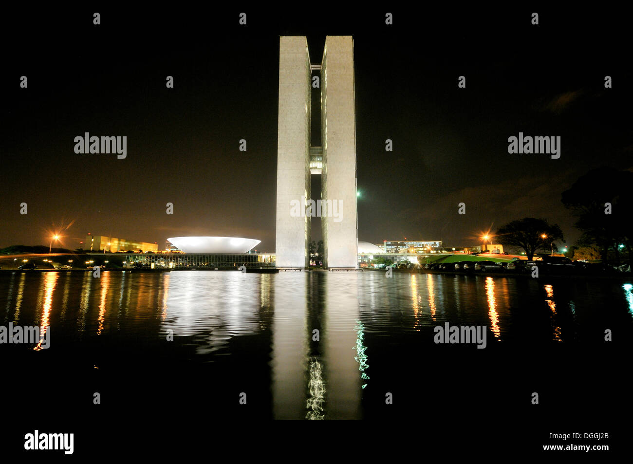 National Congress Building, Congresso Nacional, at night, architect Oscar Niemeyer, Brasilia, Distrito Federal Stock Photo