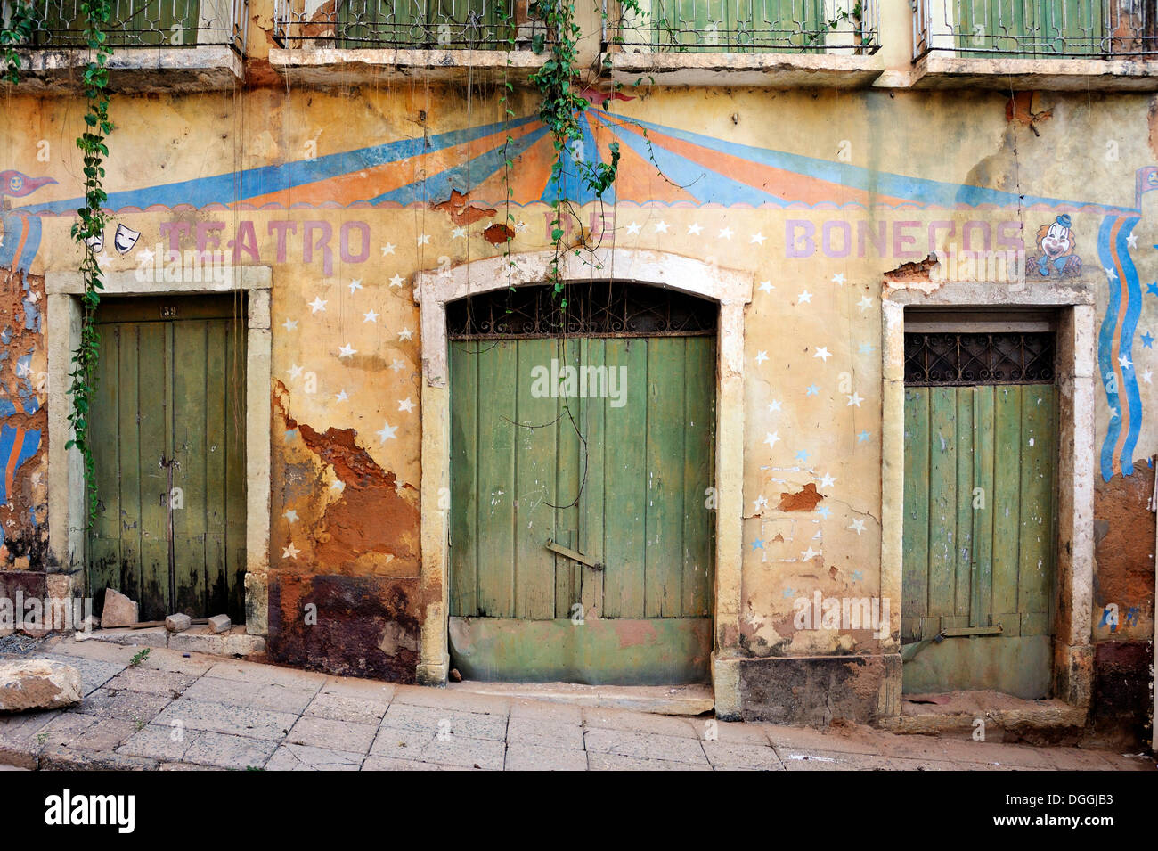 Dilapidated facade of a puppet theatre, UNESCO World Heritage Site, Sao Luis, Maranhao, Brazil, South America Stock Photo