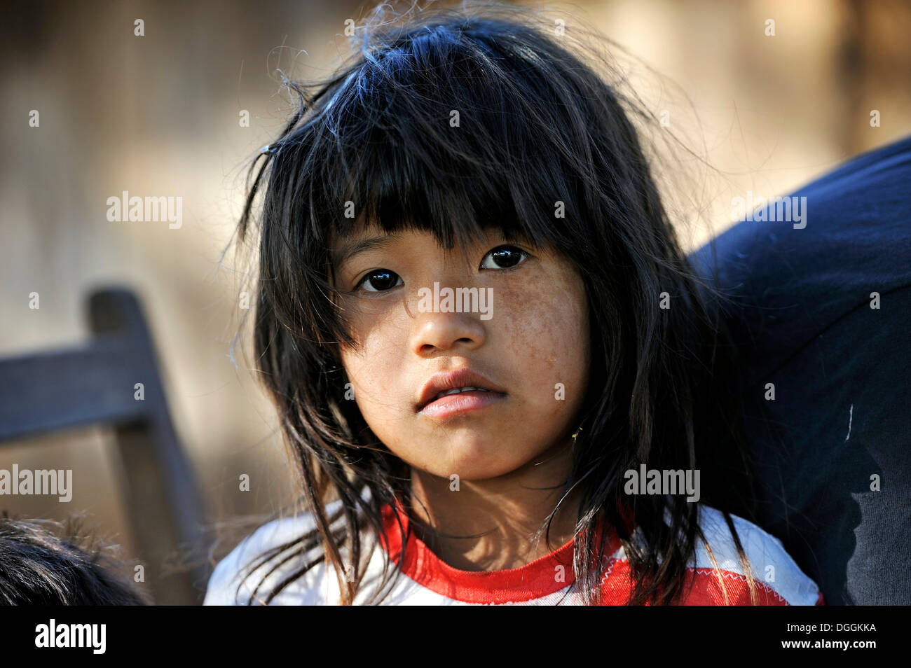 Girl, 8, portrait, in a community of Guarani Indians, Jaguary, Caaguazú Department, Paraguay Stock Photo