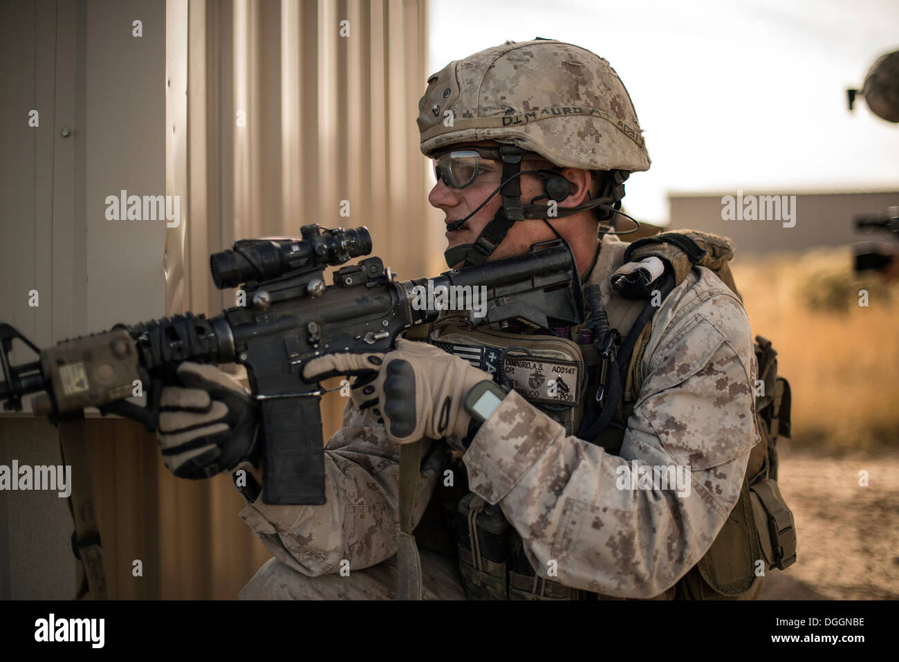 U.S. Marine Cpl. Andrew Dimauro, 1st Air Naval Gunfire Liaison Company forward air controller deployed from Camp Pendleton, Cal Stock Photo