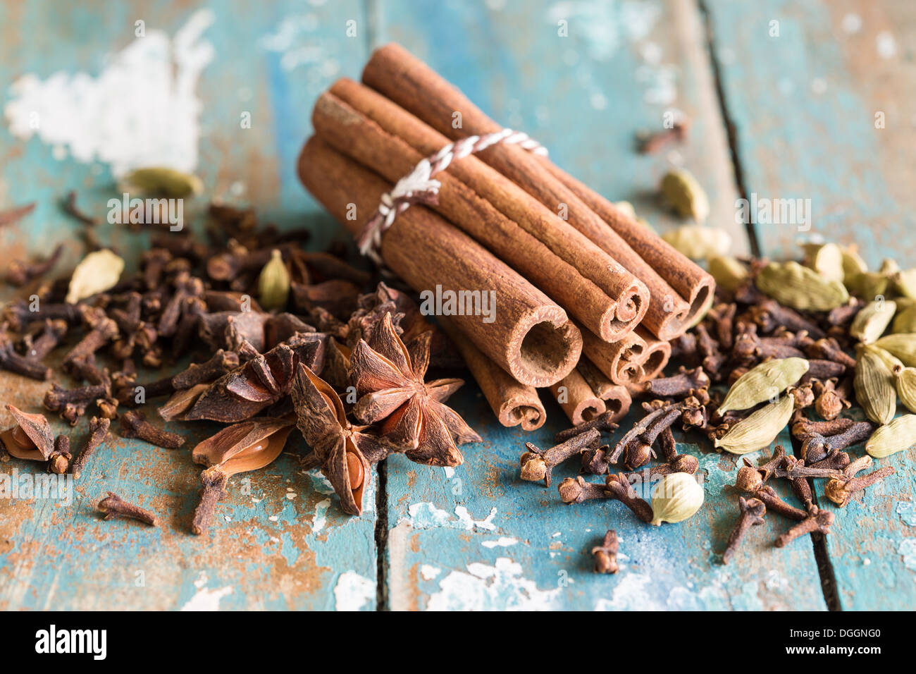Spice collection with cardamom, cinnamon, cloves, star anis Stock Photo