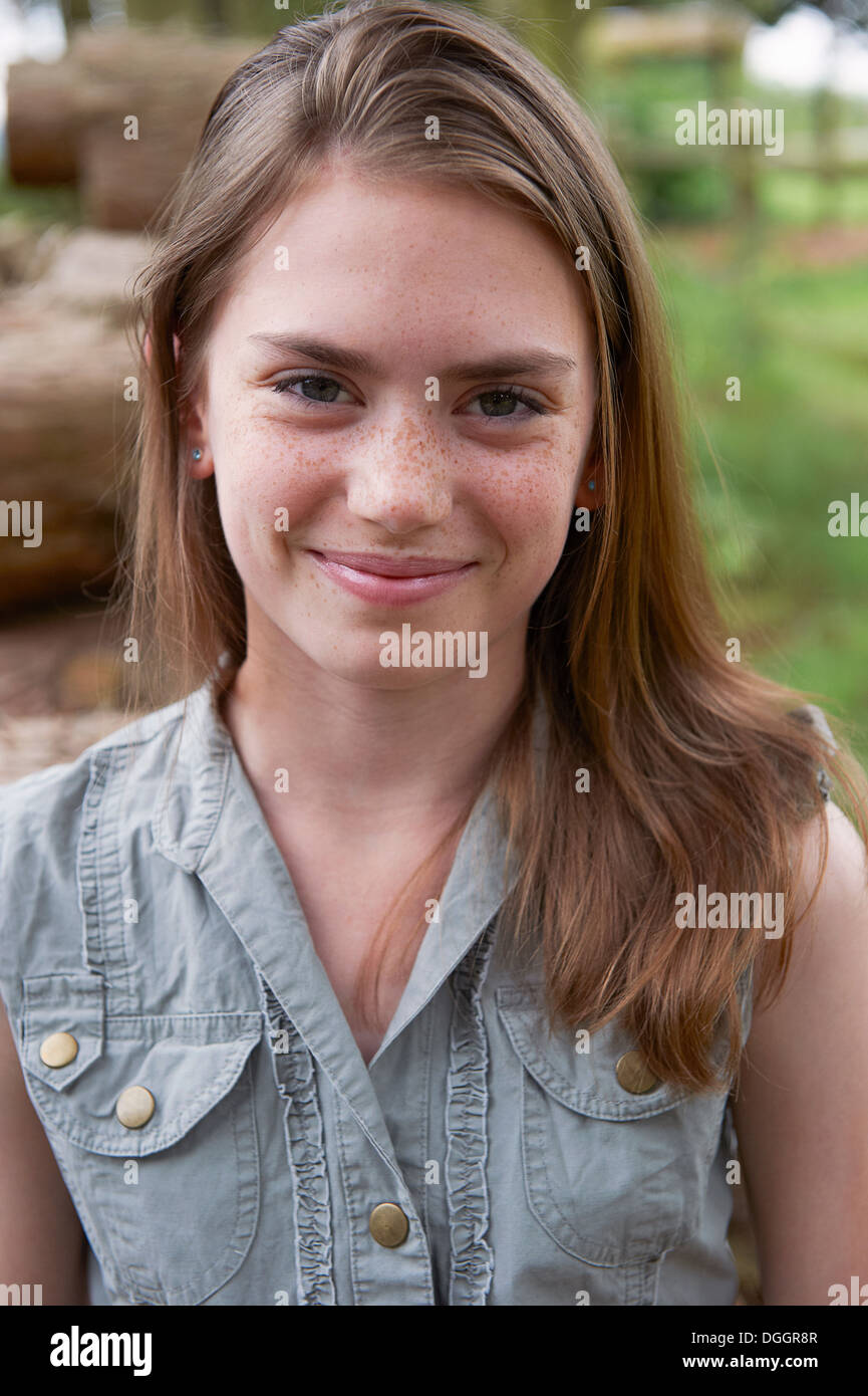Portrait of teenage girl in forest Stock Photo