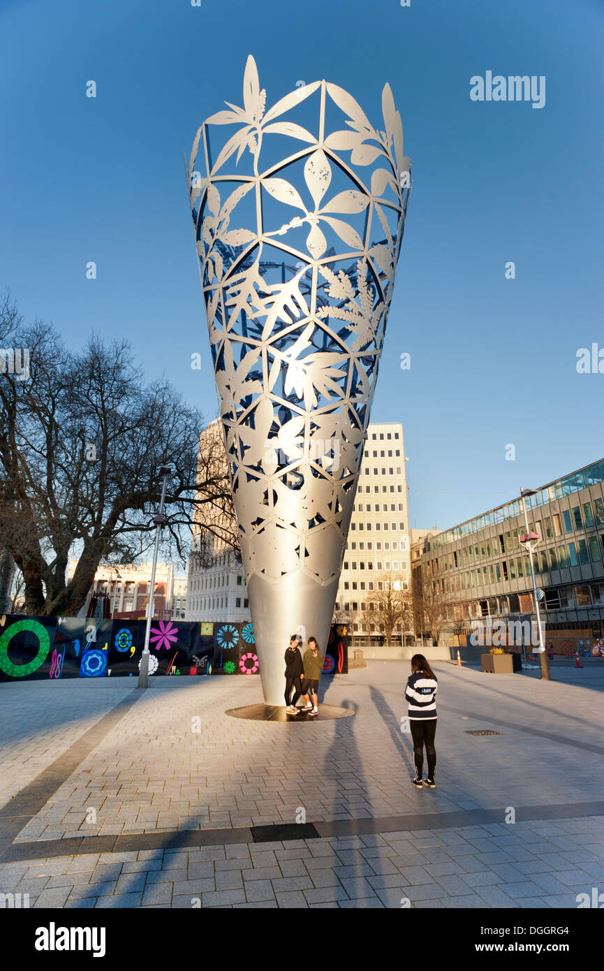 The Chalice sculpture, Cathedral Square, Christchurch, New Zealand. Designed by Neil Dawson. Stock Photo