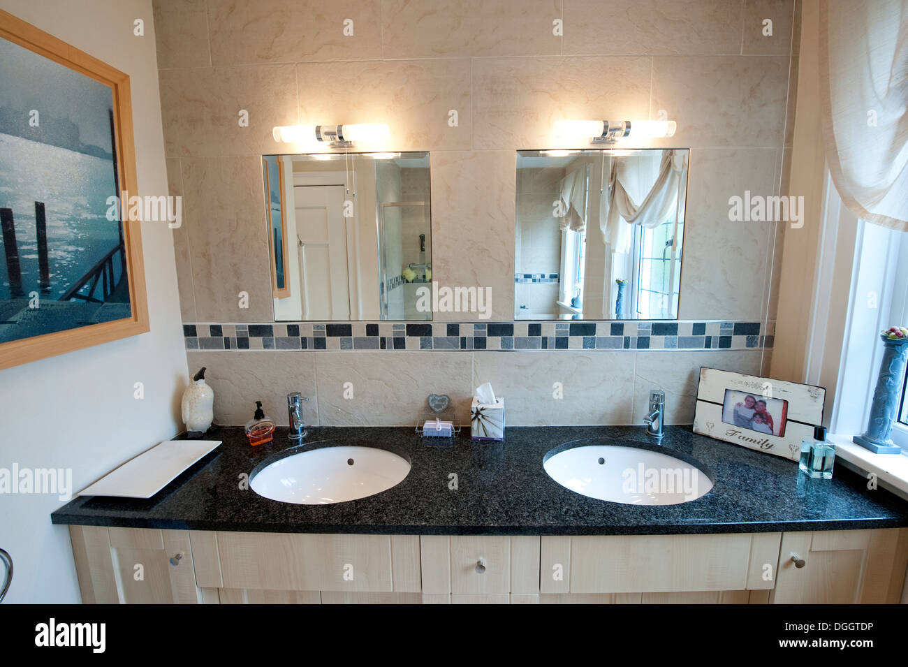 Double Sink Twin En Suite Bathroom Washroom Stock Photo