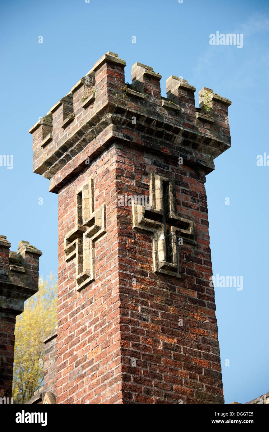 Castellated Tower Cross Crucifix square Brick Stock Photo