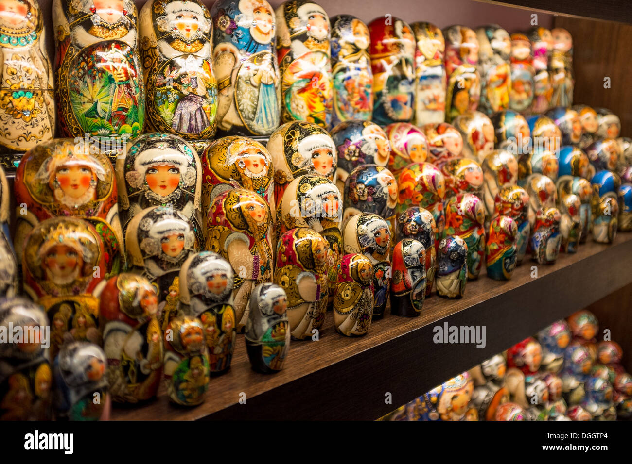 Russian matryoshka dolls on sale in a shop in St Petersburg Stock Photo