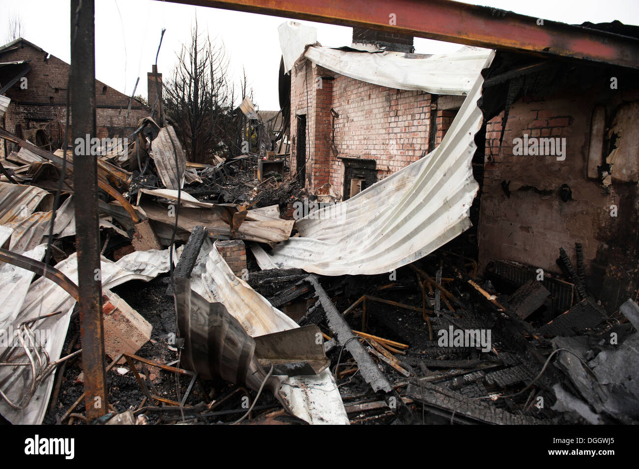 Burnt out Cricket Pavilion Club House Fire Arson Stock Photo