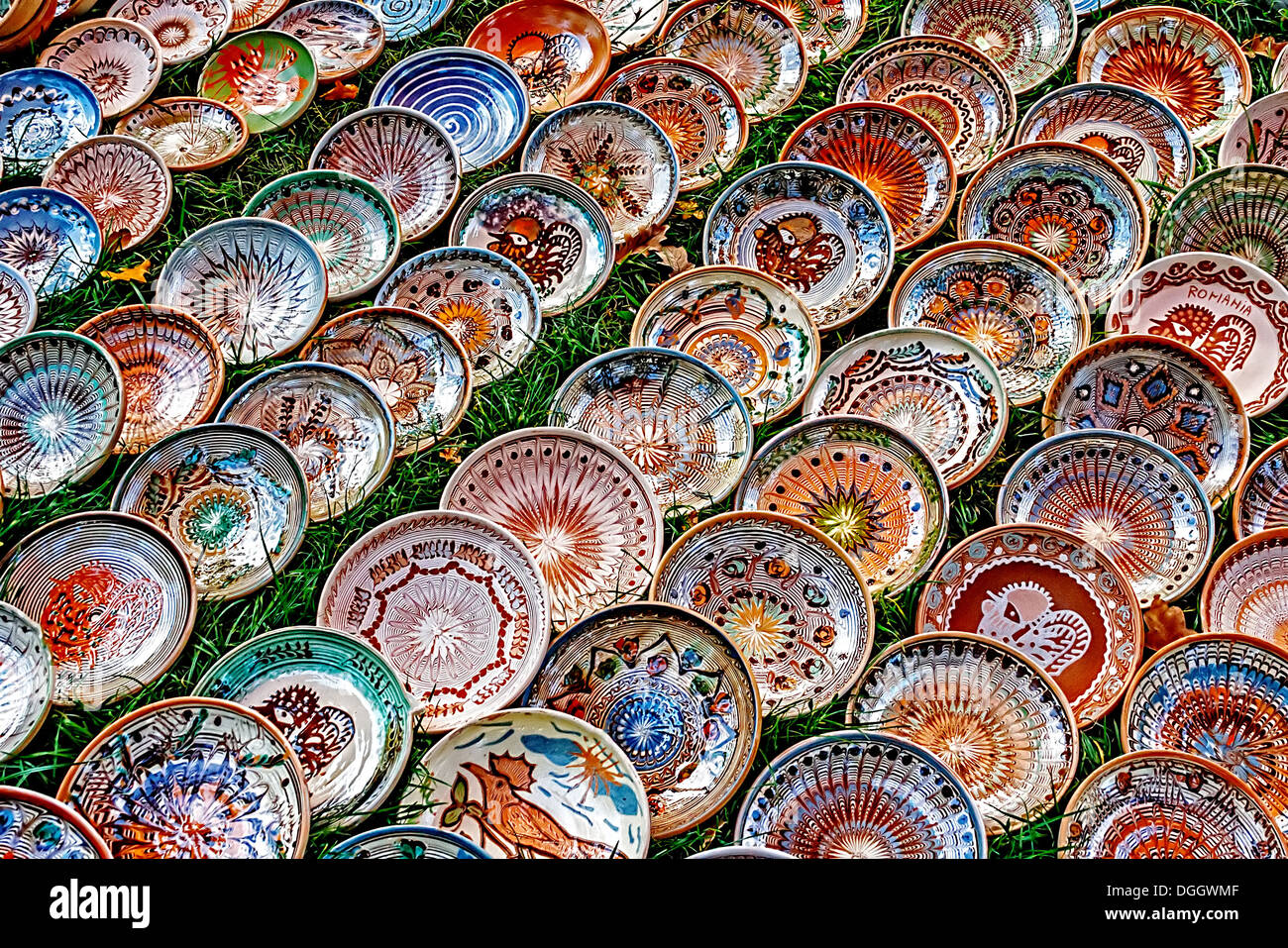 Romanian traditional ceramic in the plates form, painted with specific  reasons Horezu area Stock Photo - Alamy