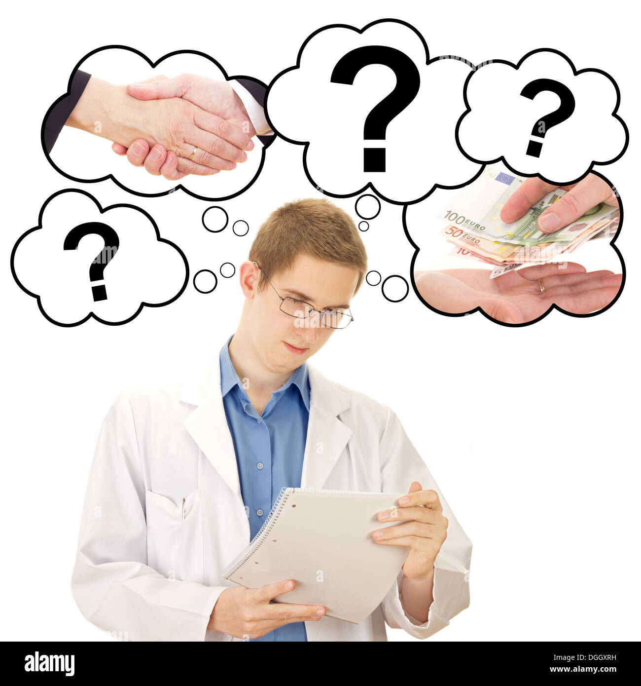 Young man thinking about his job as medical doctor Stock Photo