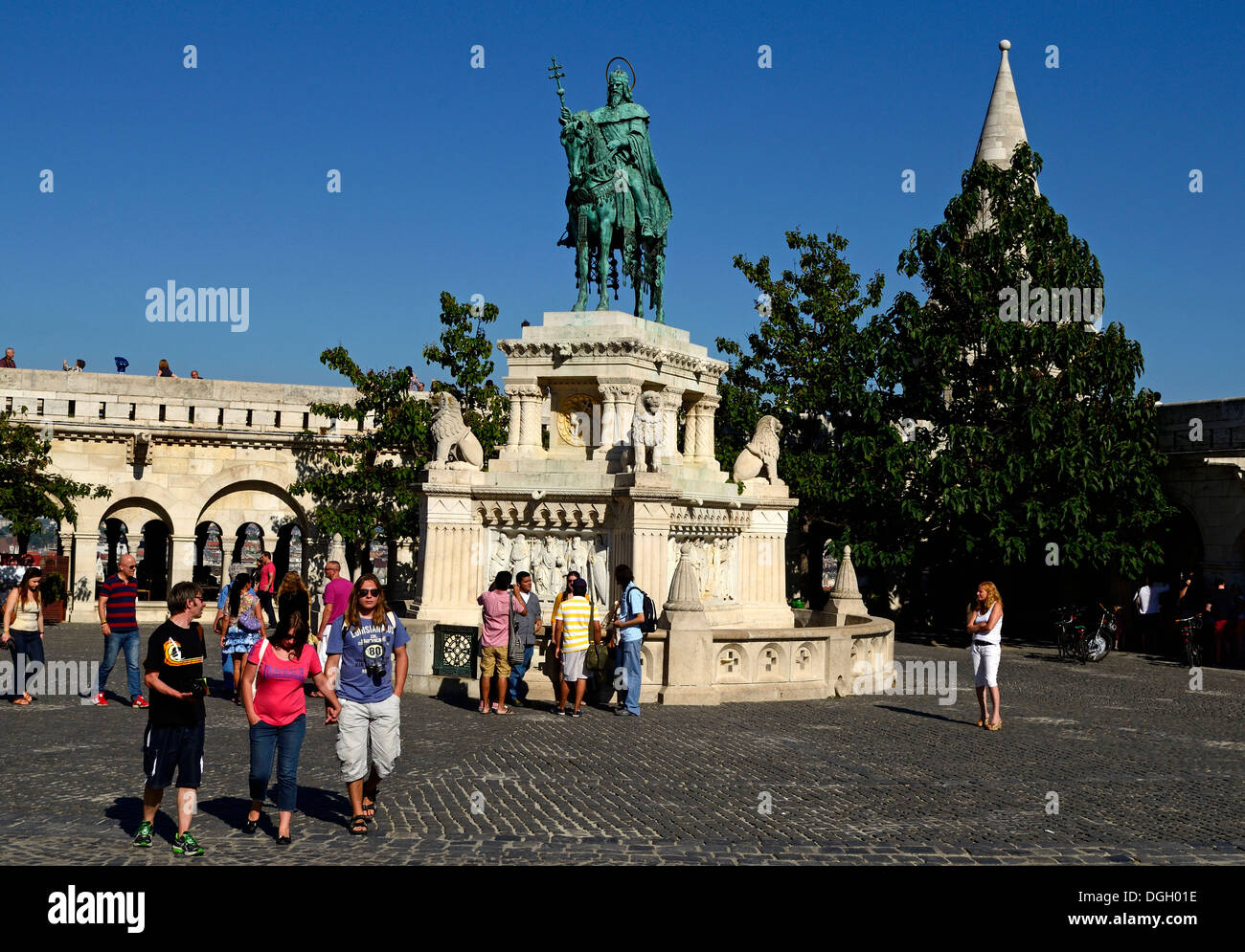 Budapest Hungary Europe Saint Stephens King equestrian statue castle district Stock Photo