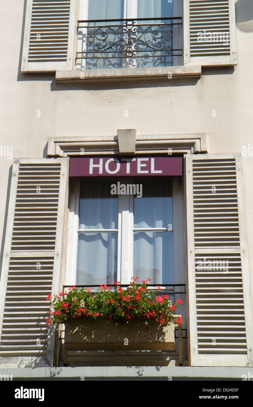 Paris France,9th arrondissement,Rue Notre-Dame de Lorette,hotel,sign,window,flower box,France130814054 Stock Photo