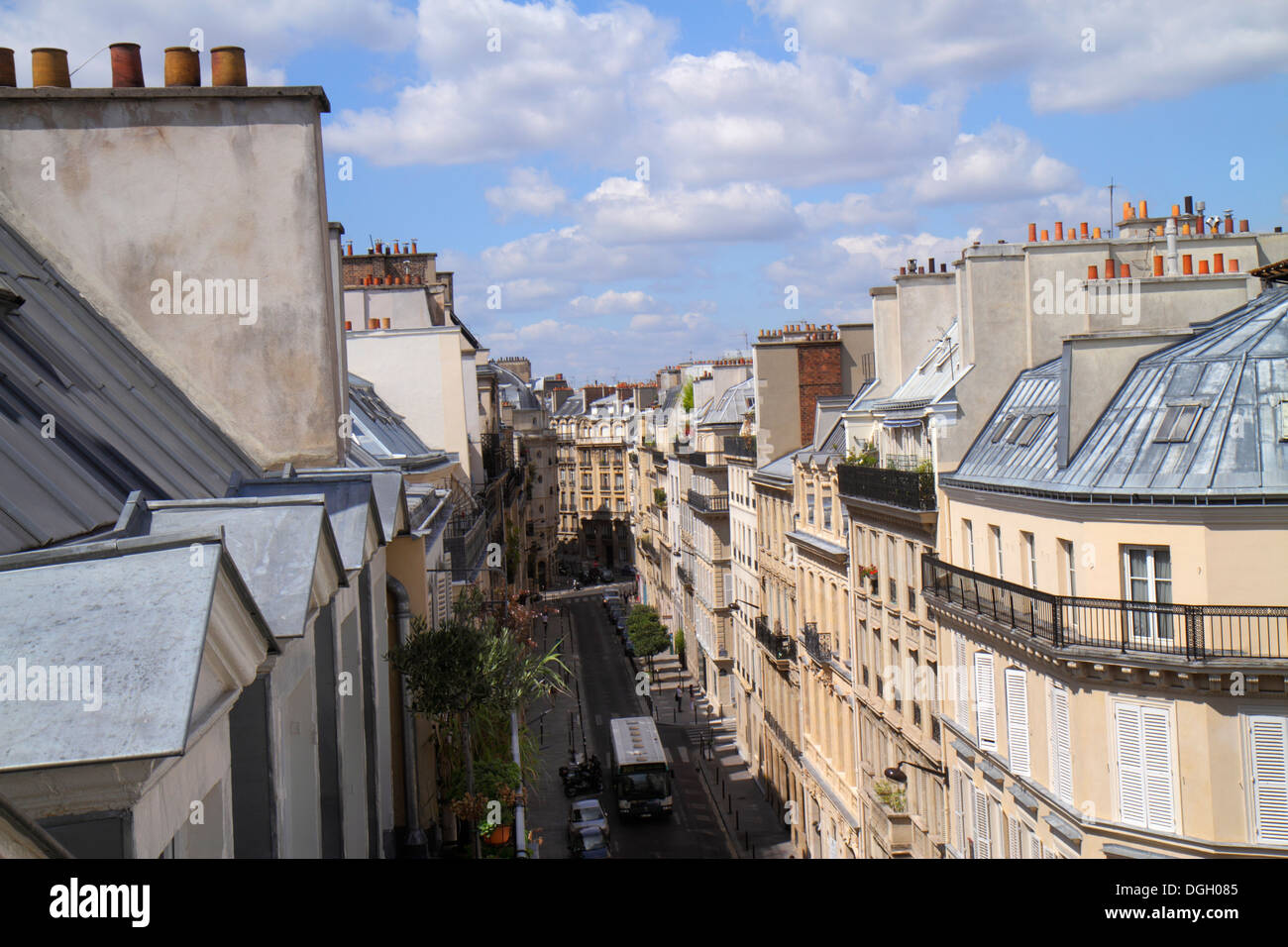 Paris France,9th arrondissement,Rue la Bruyere,rooftops,historic