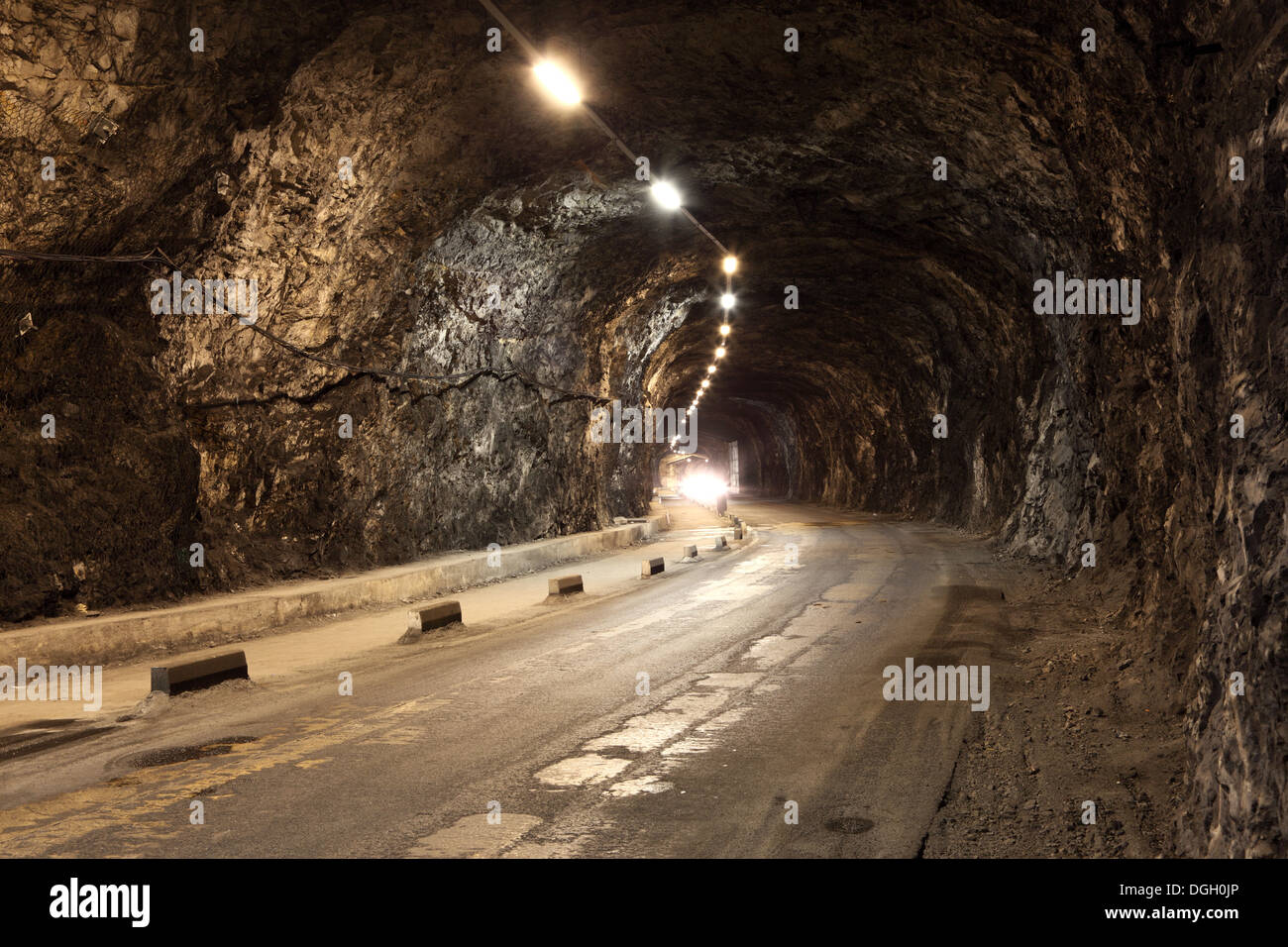 Bright illuminated tunnel in Gibraltar Stock Photo