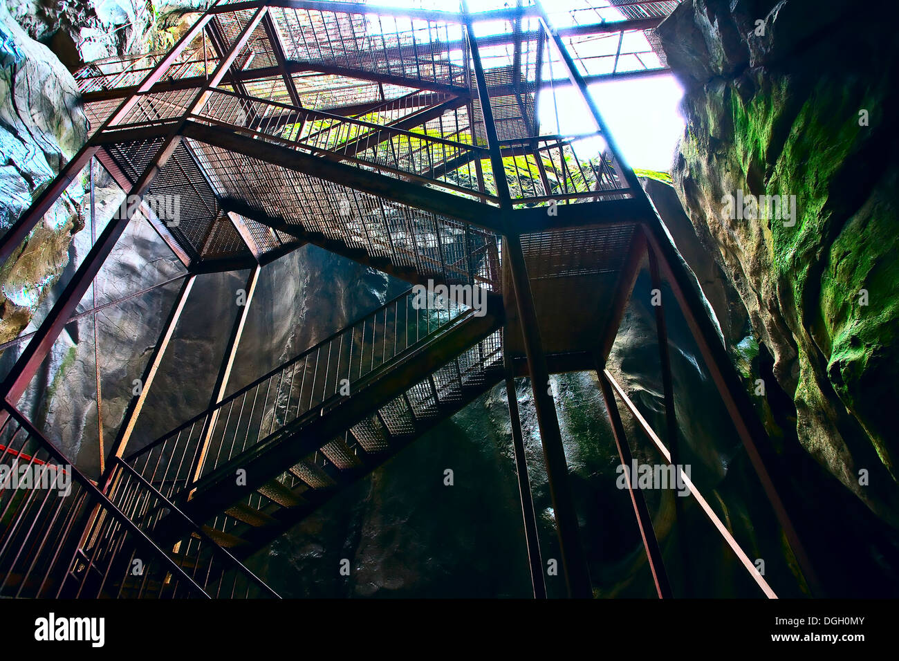 Colorado scenics box canon falls metal stairs looking up Stock Photo