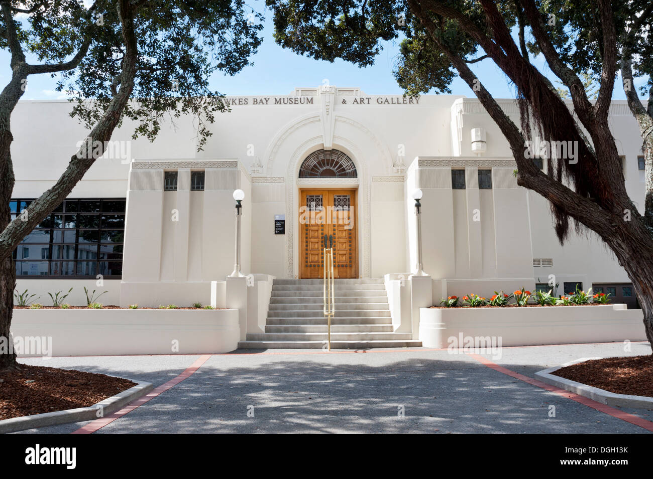 Napier, New Zealand. The art deco Hawke's Bay Museum and Art Gallery, Herschell Street, built after the 1931 earthquake. Stock Photo