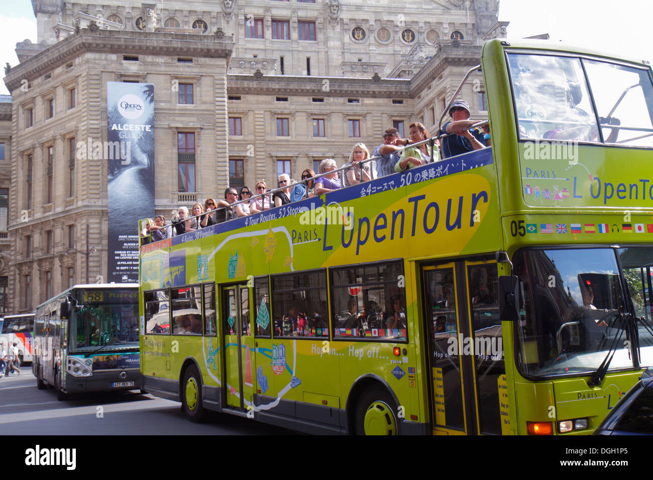 Paris France,9th arrondissement,Rue Scribe,Palais Garnier,Opera National de Paris,tour bus,coach,double decker,L OpenTour,France130814091 Stock Photo