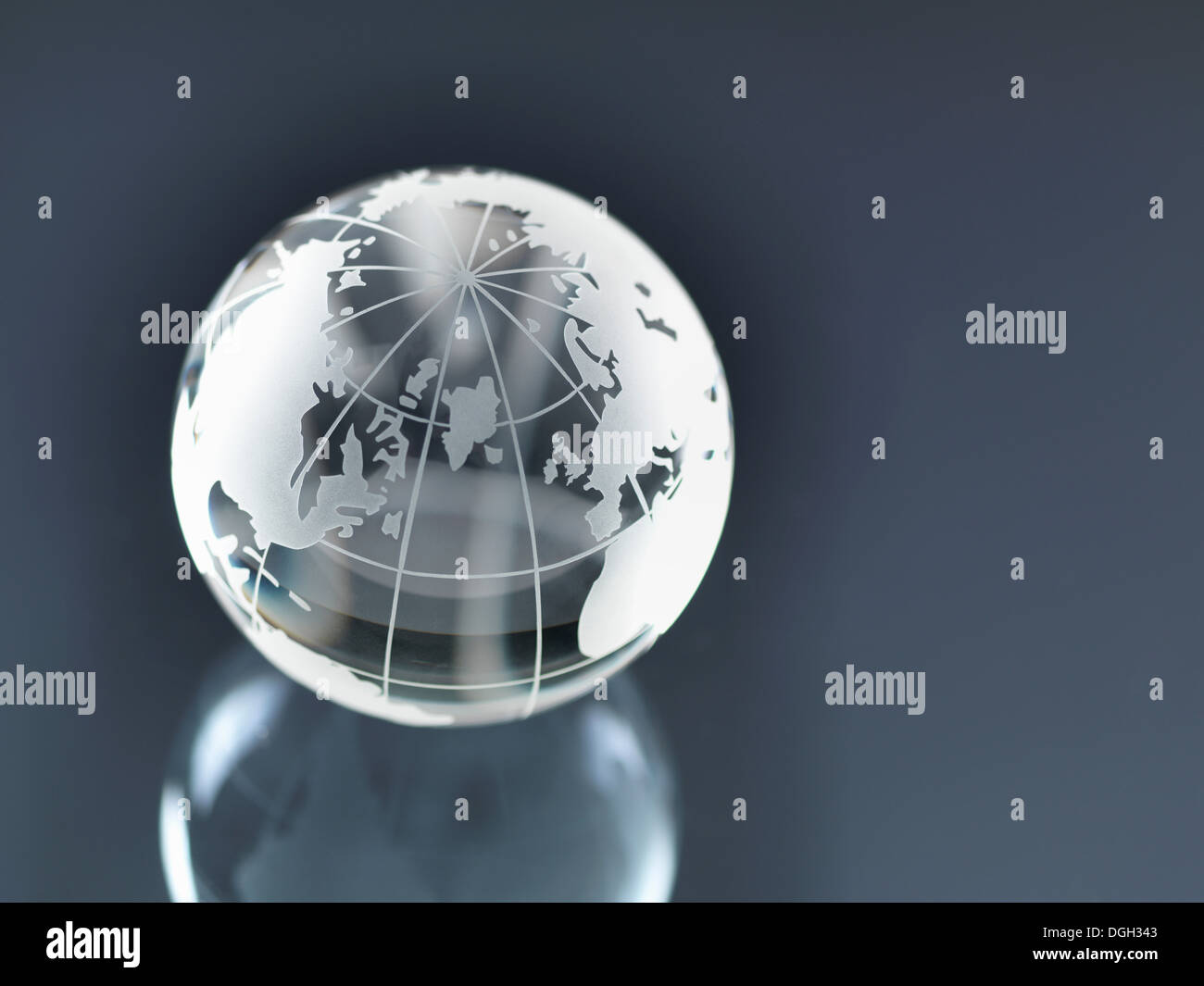 Glass Globe illustrating North and South America, Europe, Russia and Africa Stock Photo