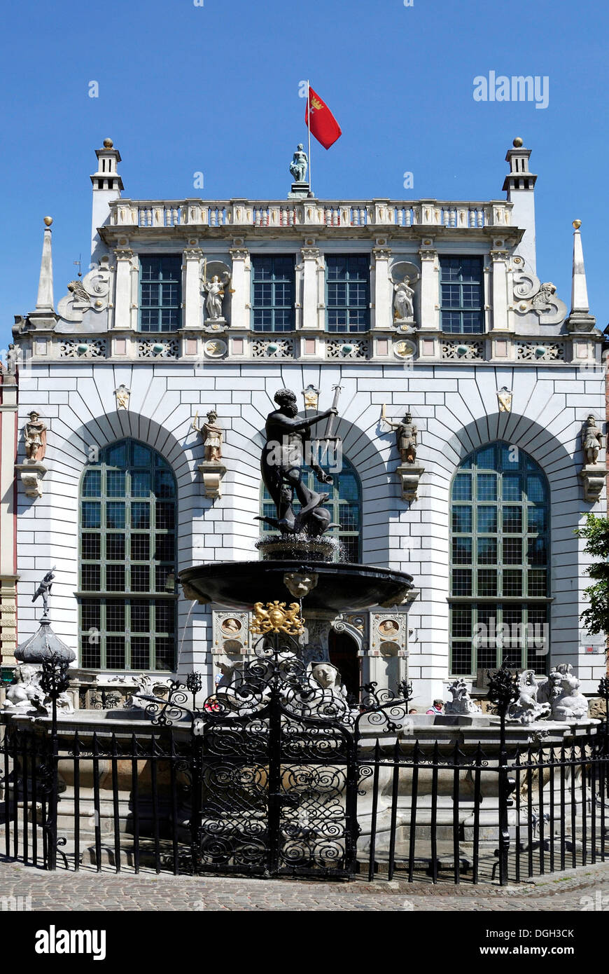 Artus Court with Neptune fountain at the Long Market in Gdansk. Stock Photo