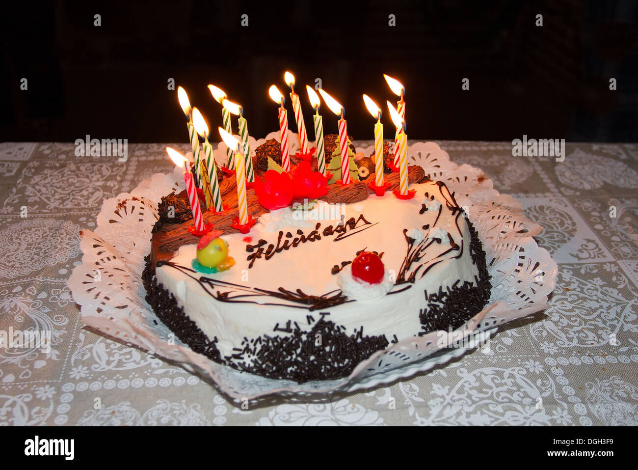 Colorful birthday cake with congratulations in spanish Stock Photo ...