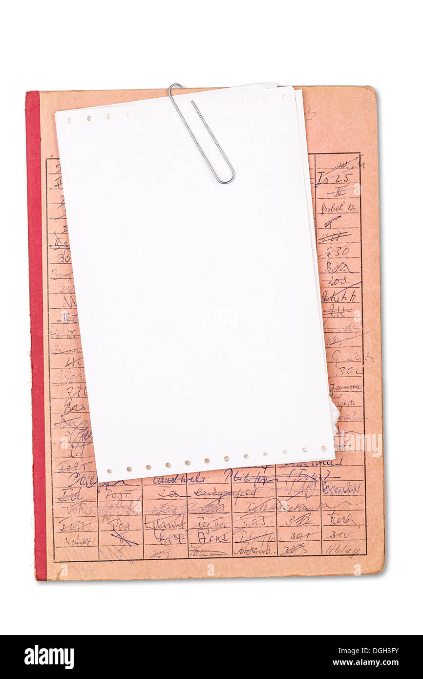 vintage red record with a blank sheet of paper, isolated on white Stock ...