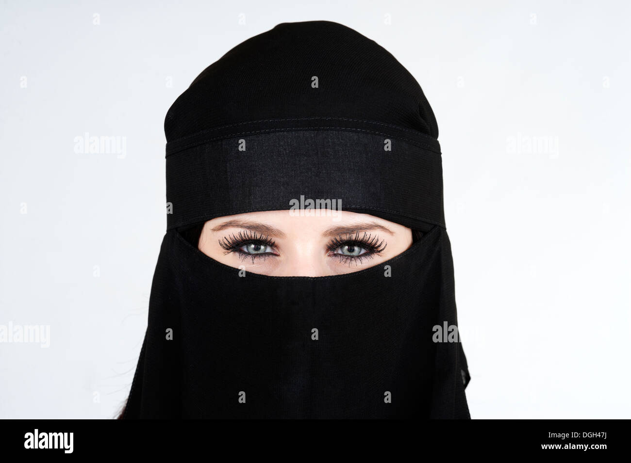 Young white woman with lovely eyes wearing a Niqab Stock Photo