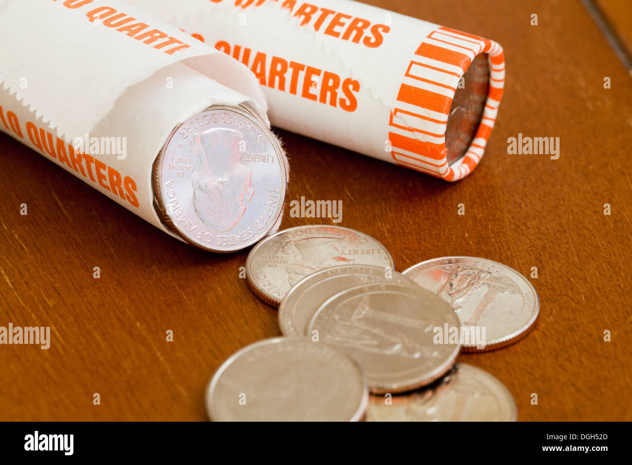 Rolls of quarters Stock Photo Alamy