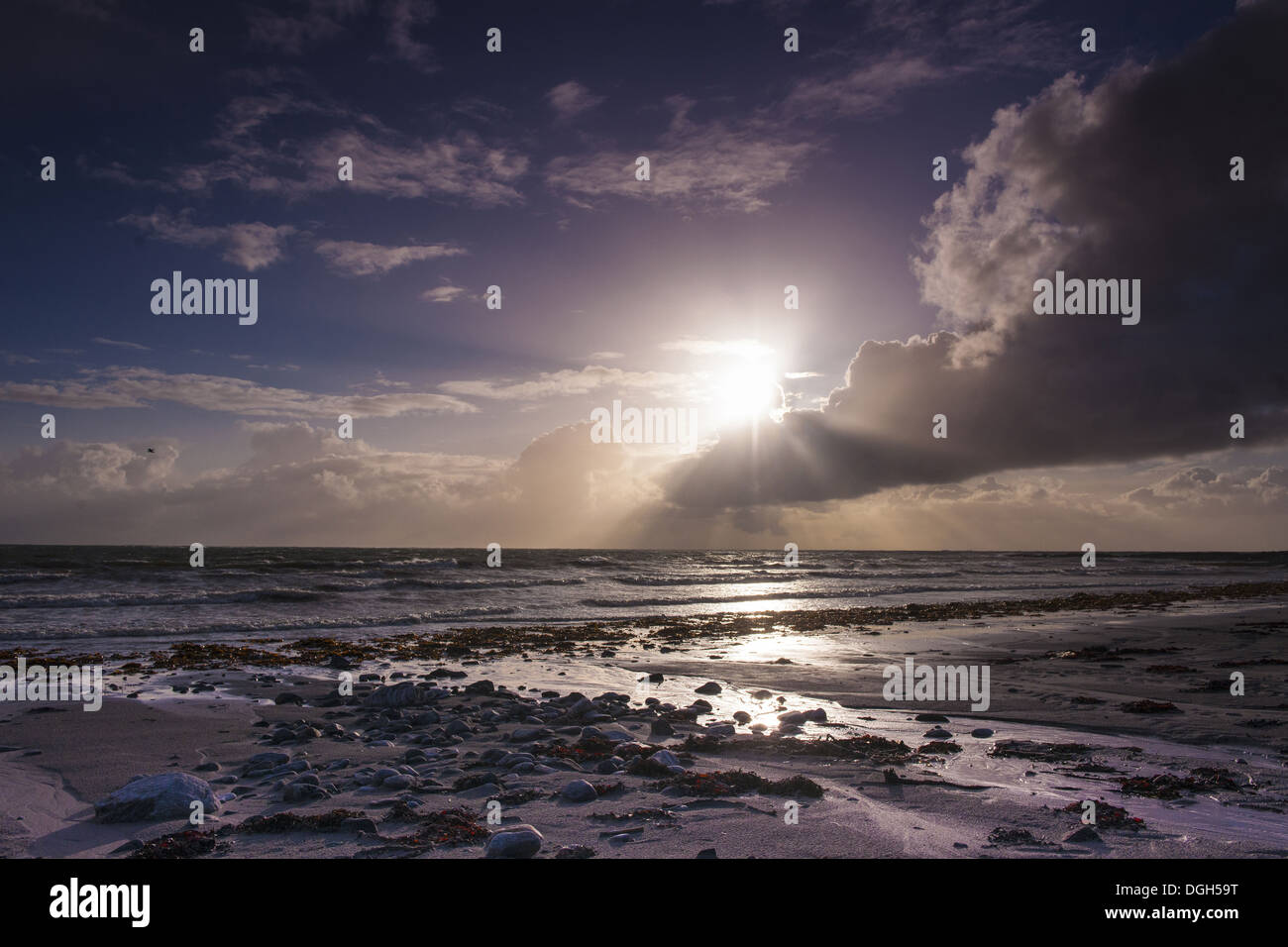 View of beach after storm, Aird a Mhachair, South Uist, Outer Hebrides, Scotland, May Stock Photo