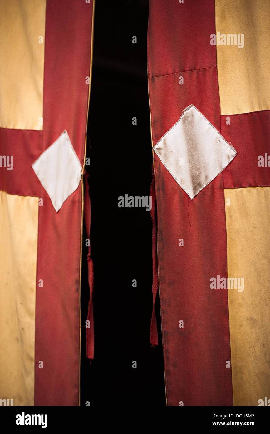 Colored door curtain at Buddhist Hemis monastery. India, Ladakh, Diskit monastery Stock Photo