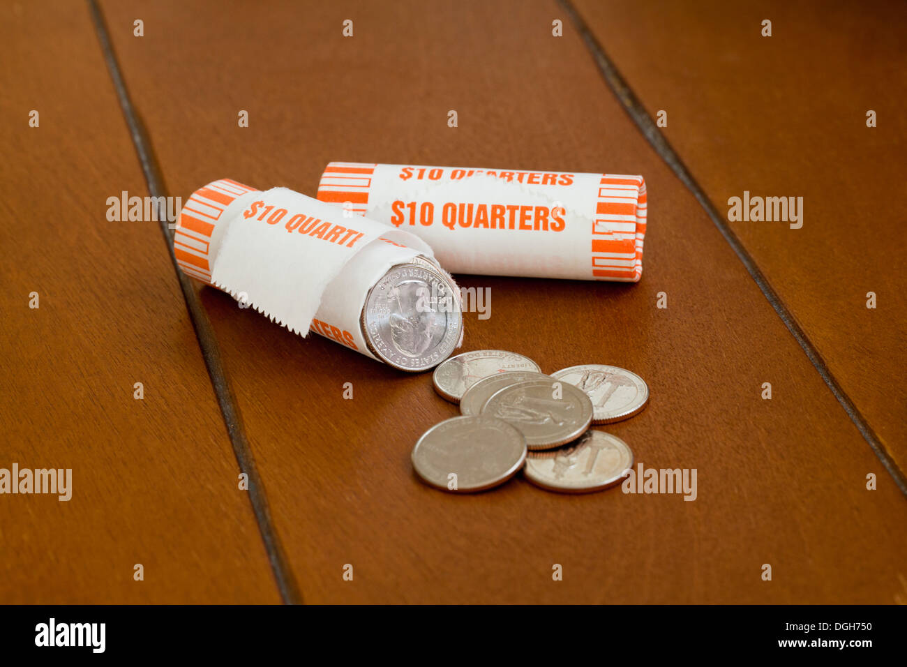 Rolls of quarters Stock Photo Alamy