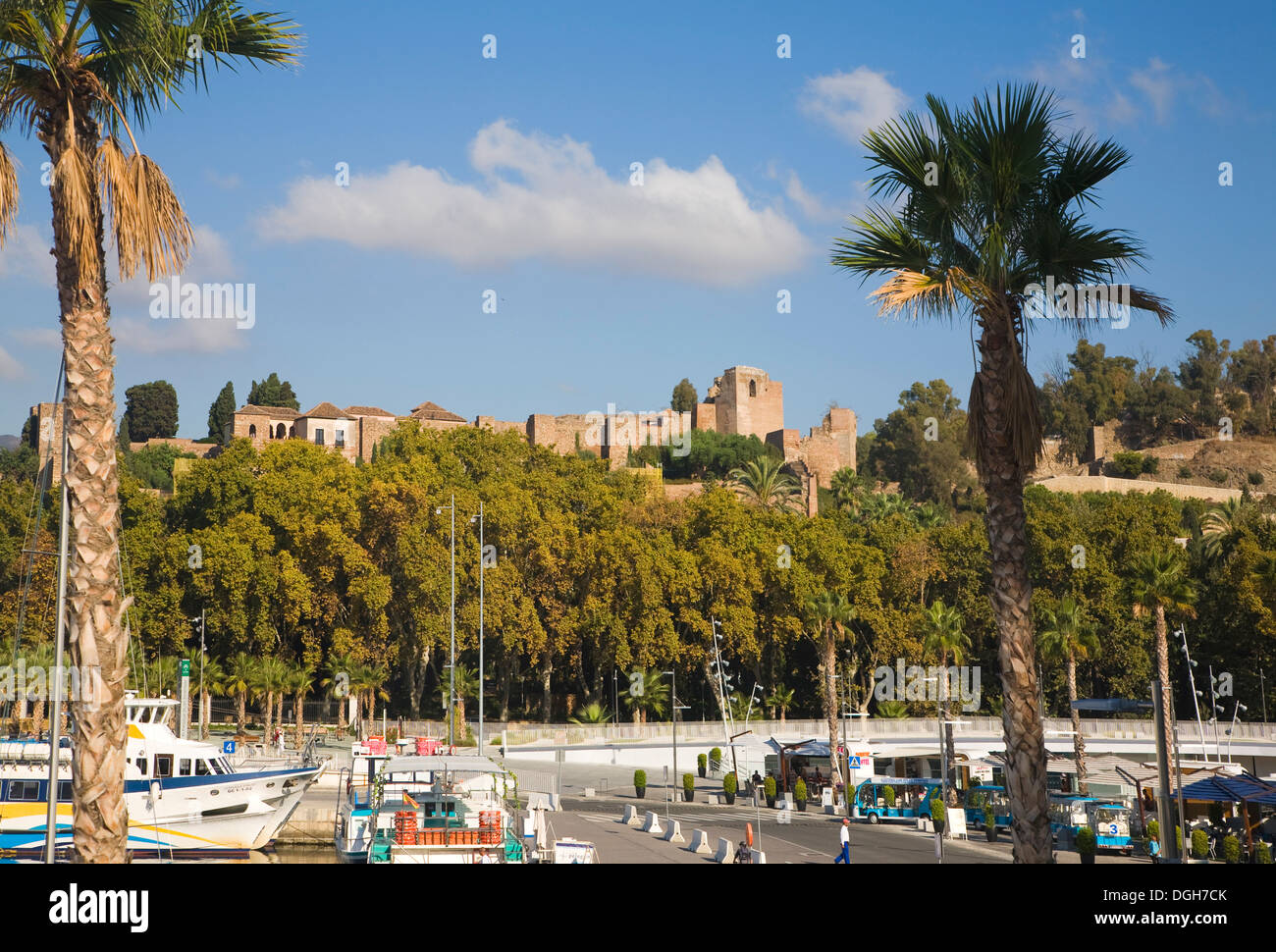 New port development Muelle Uno in Malaga Spain view to Alcazaba fortress Stock Photo