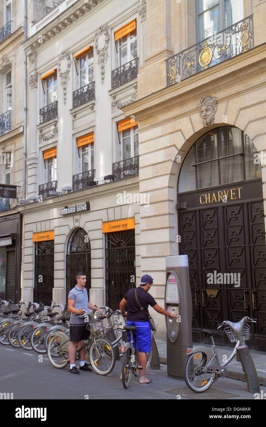 Paris France,9th arrondissement,Place Vendôme,Charvet,Velib bike share
