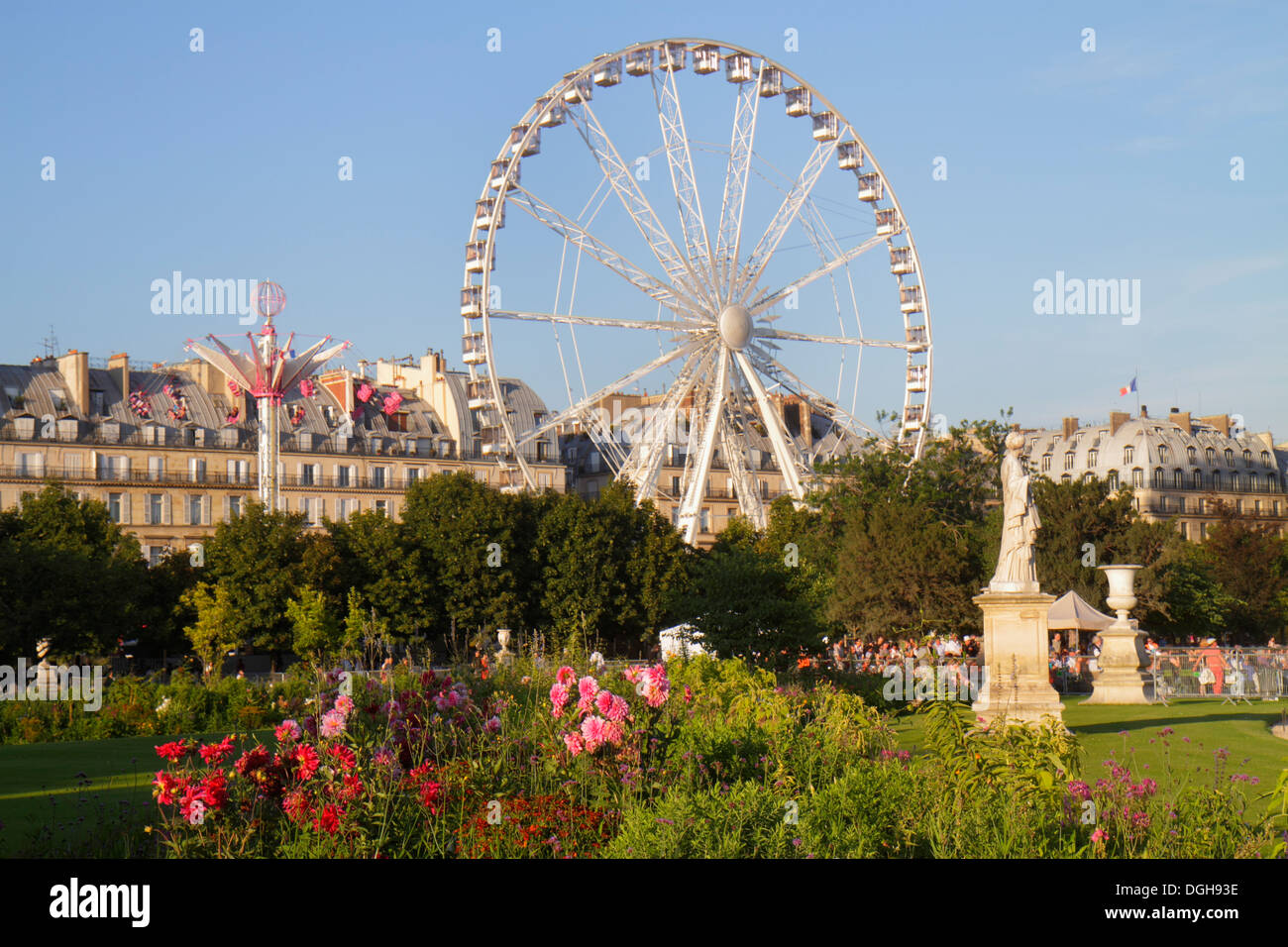 Paris France,8th arrondissement,Tuileries Garden,Jardin des Tuileries,park,Ferris wheel,La Grande Roue,Haussmann buildings,France130815104 Stock Photo