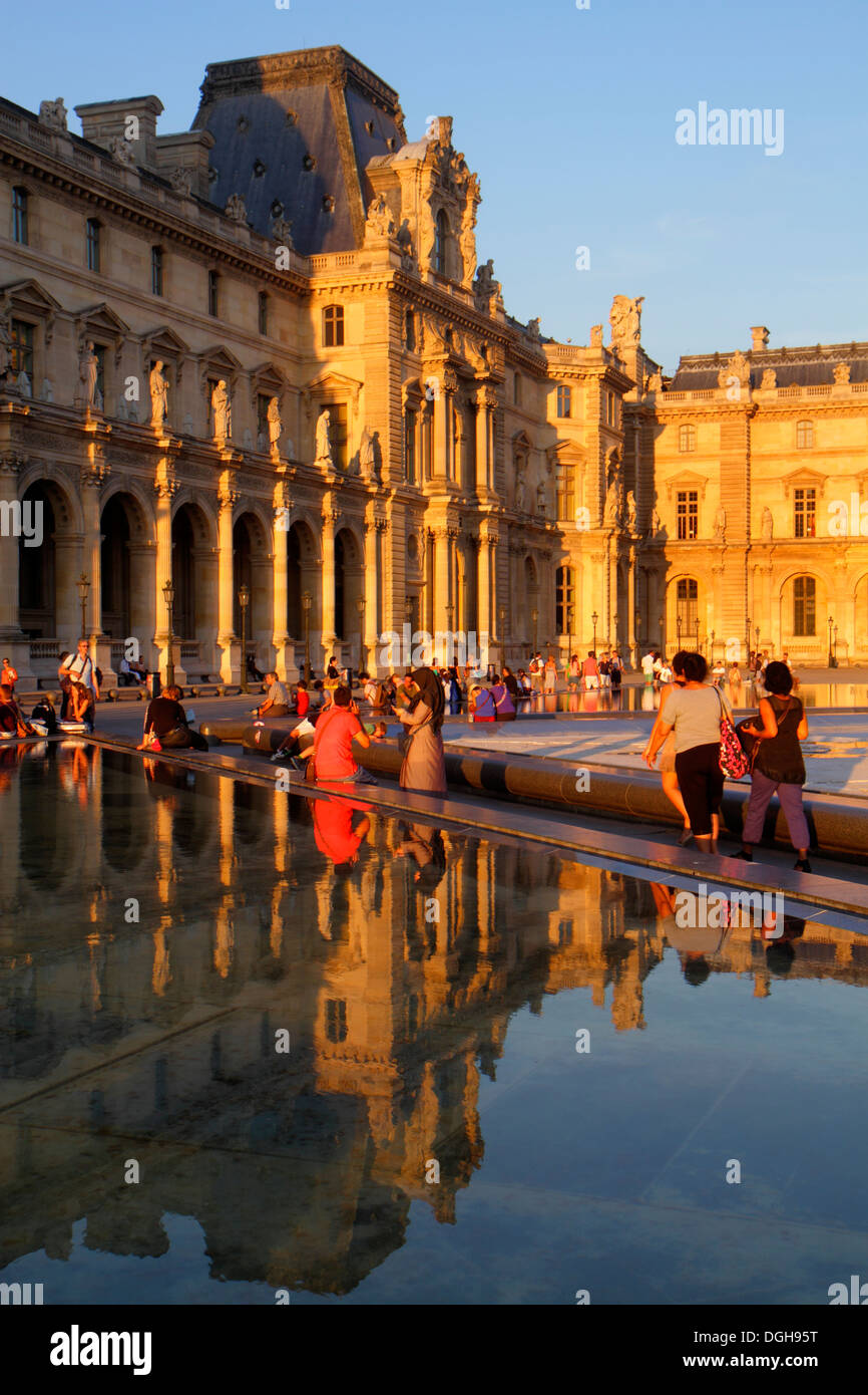 Paris France,1st arrondissement,Napoleon Courtyard,Louvre Art Museum,Musee du Louvre Palace,outside exterior,reflecting pool,France130815126 Stock Photo