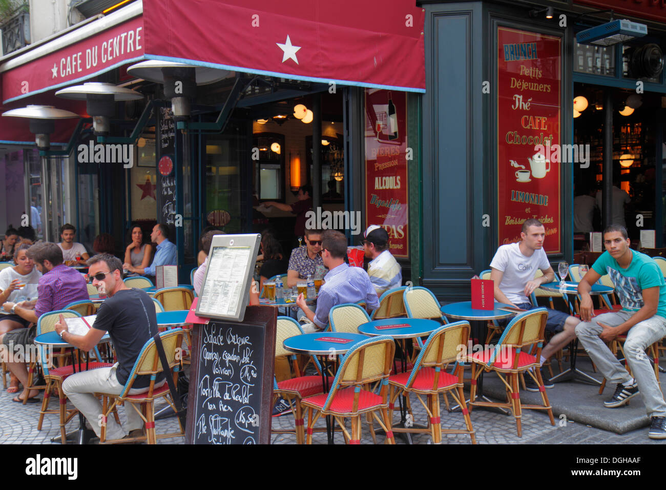 Paris France,Europe,French,2nd arrondissement,Rue Montorgueil,Cafe du Centre,restaurant restaurants food dining eating out cafe cafes bistro,cuisine,f Stock Photo